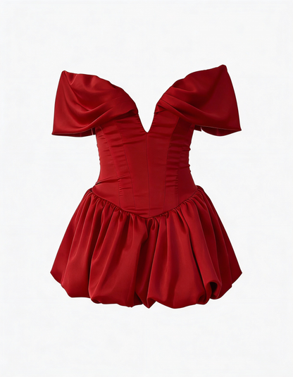 Nina | Women's Off-Shoulder Plunging Bubble Mini Dress