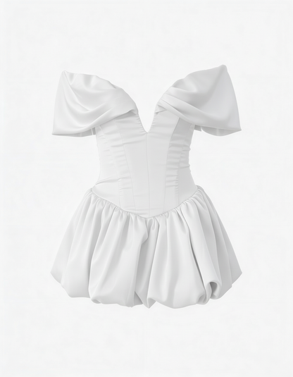 Nina | Women's Off-Shoulder Plunging Bubble Mini Dress