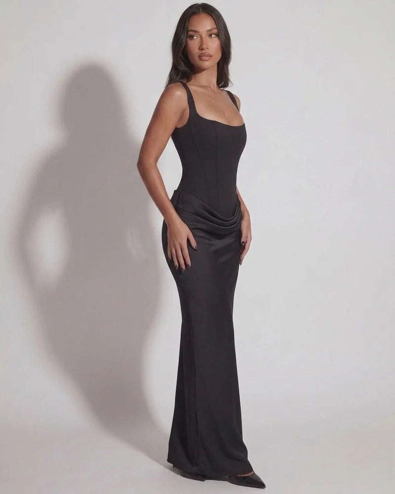 Eleonora | Women's Lace-Up Straight-Neckline Structural Maxi Gown