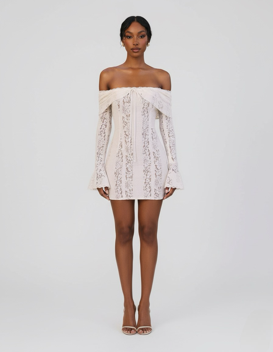 Ava | Women's Lace Off-Shoulder Bell-Sleeve Mini Dress