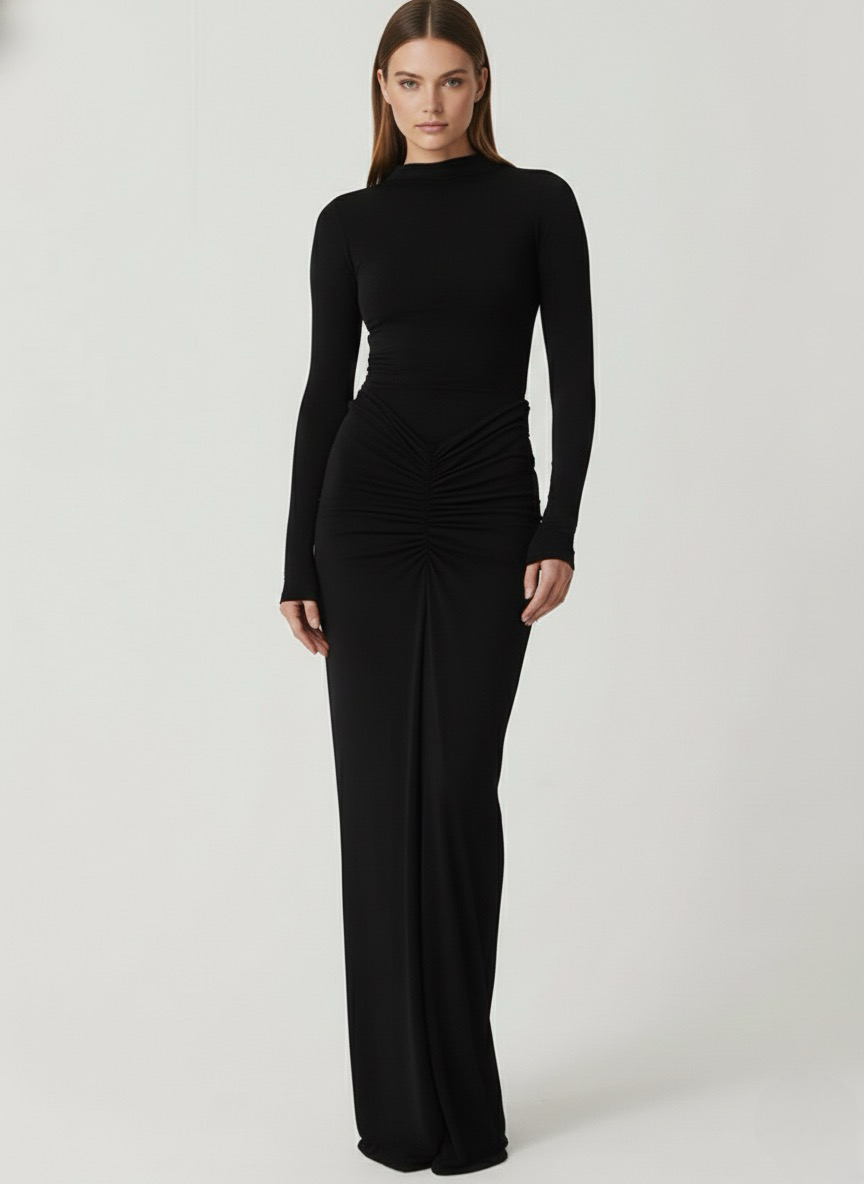 Gilded | Women's Classy Ruched Mock-Neck Maxi Dress