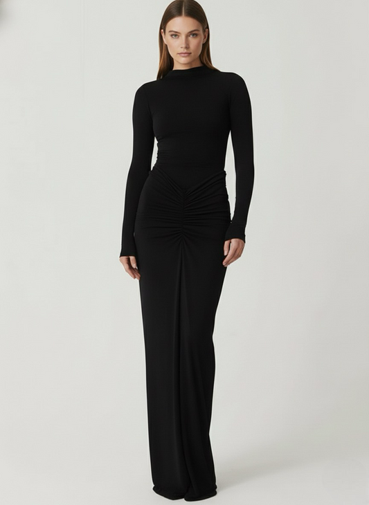 Gilded | Women's Classy Ruched Mock-Neck Maxi Dress