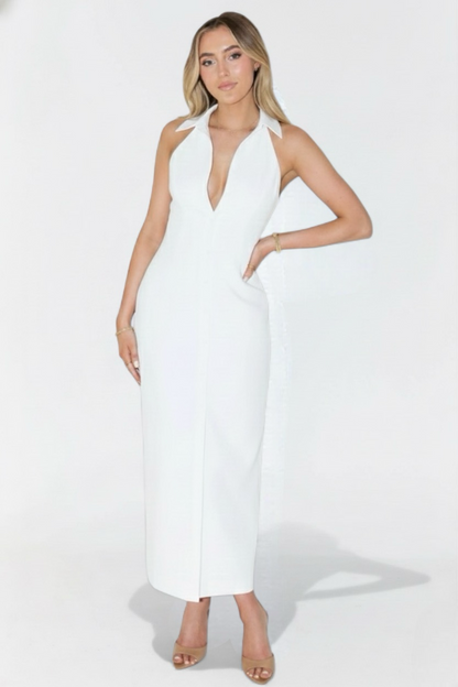 Donna | Women's Sleek Halter Plunging Midi Dress