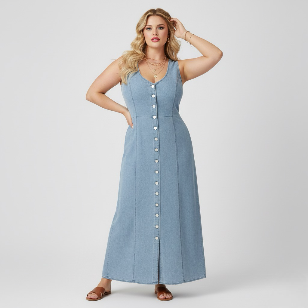 Inocencia | Classic Buttoned Down Deep V-Neck Maxi Dress
