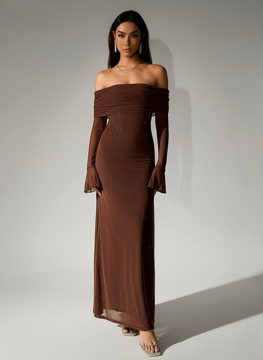 Bloom | Off Shoulder Ruched Sequin Bodycon Evening Midi Dress