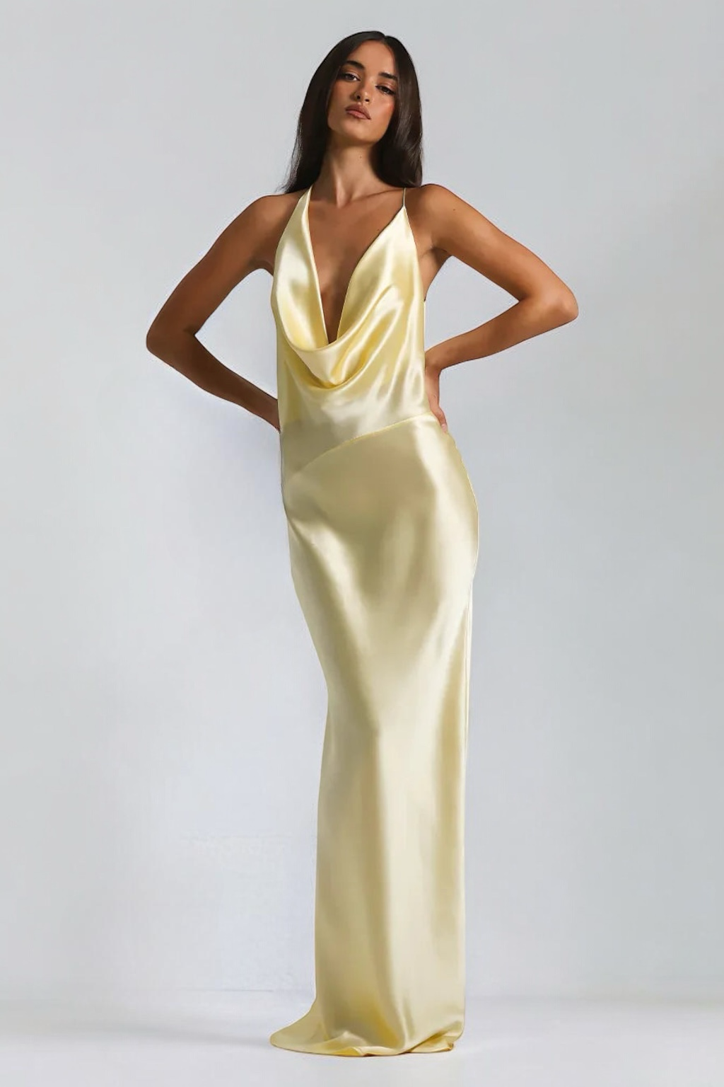 Lilly | Women's Silky Satin Cowl-Neck Maxi Dress