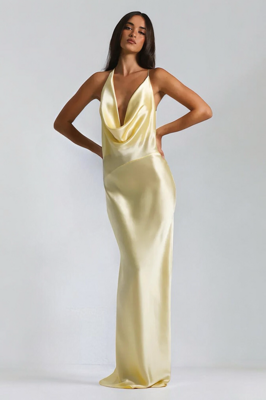 Lilly | Women's Silky Satin Cowl-Neck Maxi Dress