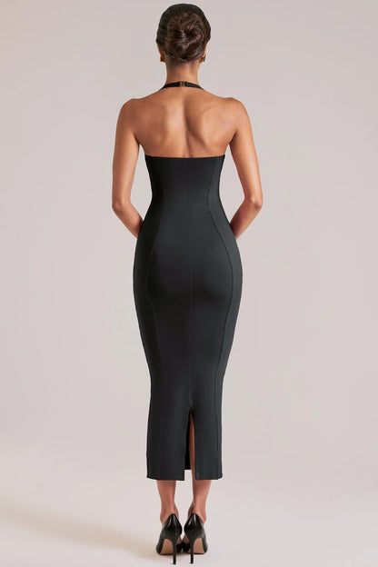 Clara | Women's Contouring Sweetheart Fluted Halter Midaxi Dress