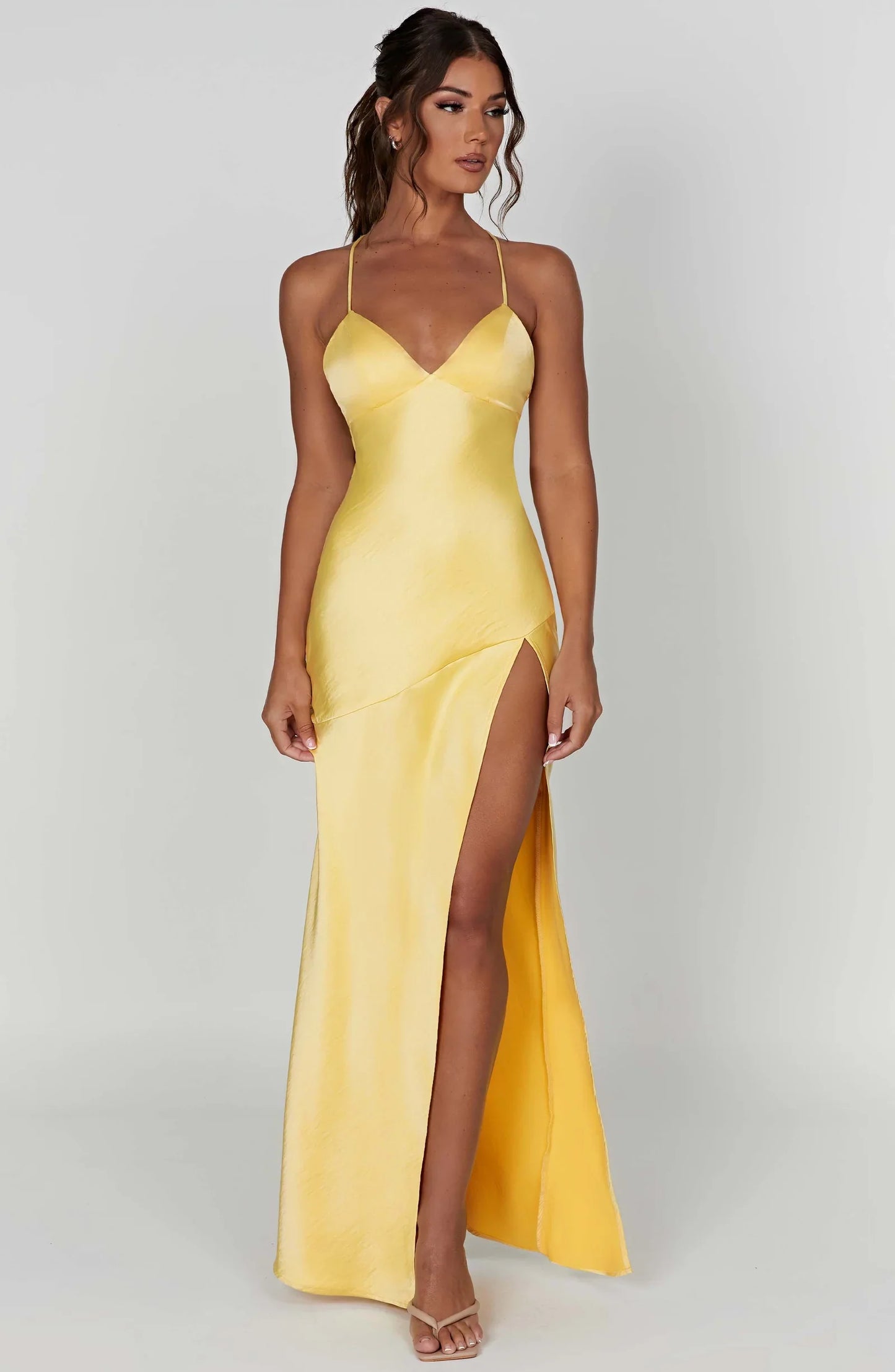 Daisy | Women's Bias-Cut Plunge-Neck Satin Slit Maxi Dress