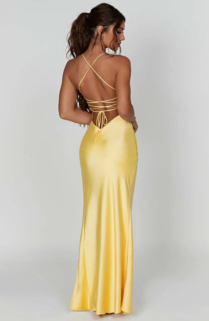 Daisy | Women's Bias-Cut Plunge-Neck Satin Slit Maxi Dress