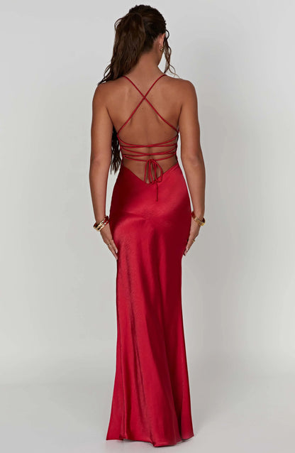 Daisy | Women's Bias-Cut Plunge-Neck Satin Slit Maxi Dress