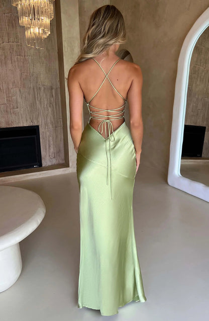 Daisy | Women's Bias-Cut Plunge-Neck Satin Slit Maxi Dress