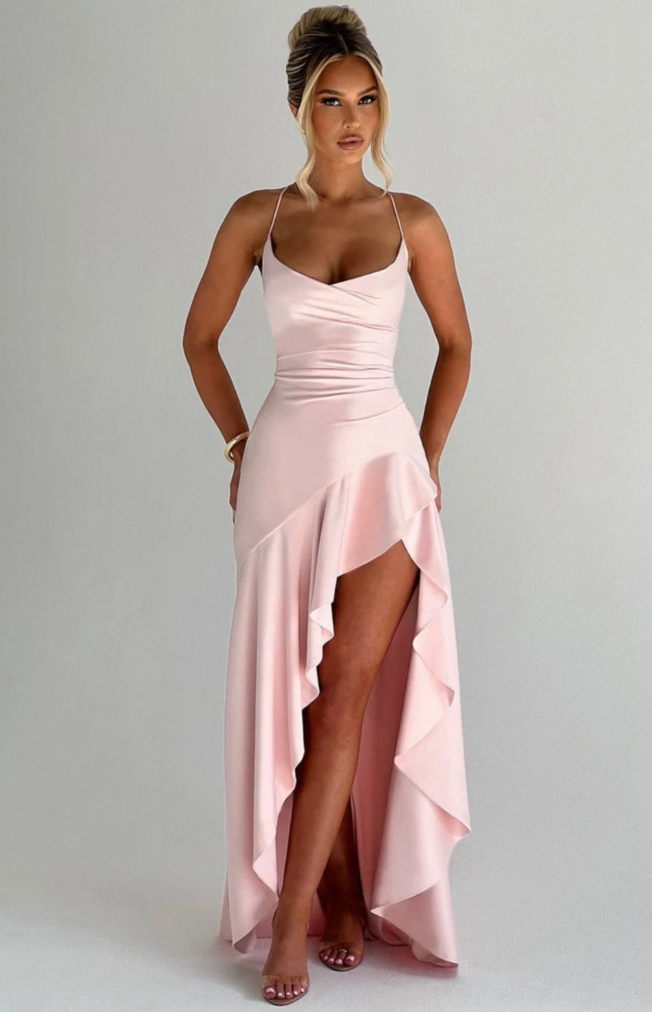 Lucia | Women's Twist Cowl-Neck Satin Maxi Gown