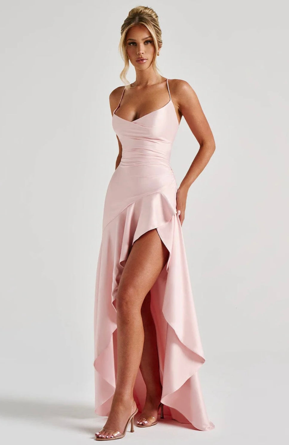 Lucia | Women's Twist Cowl-Neck Satin Maxi Gown