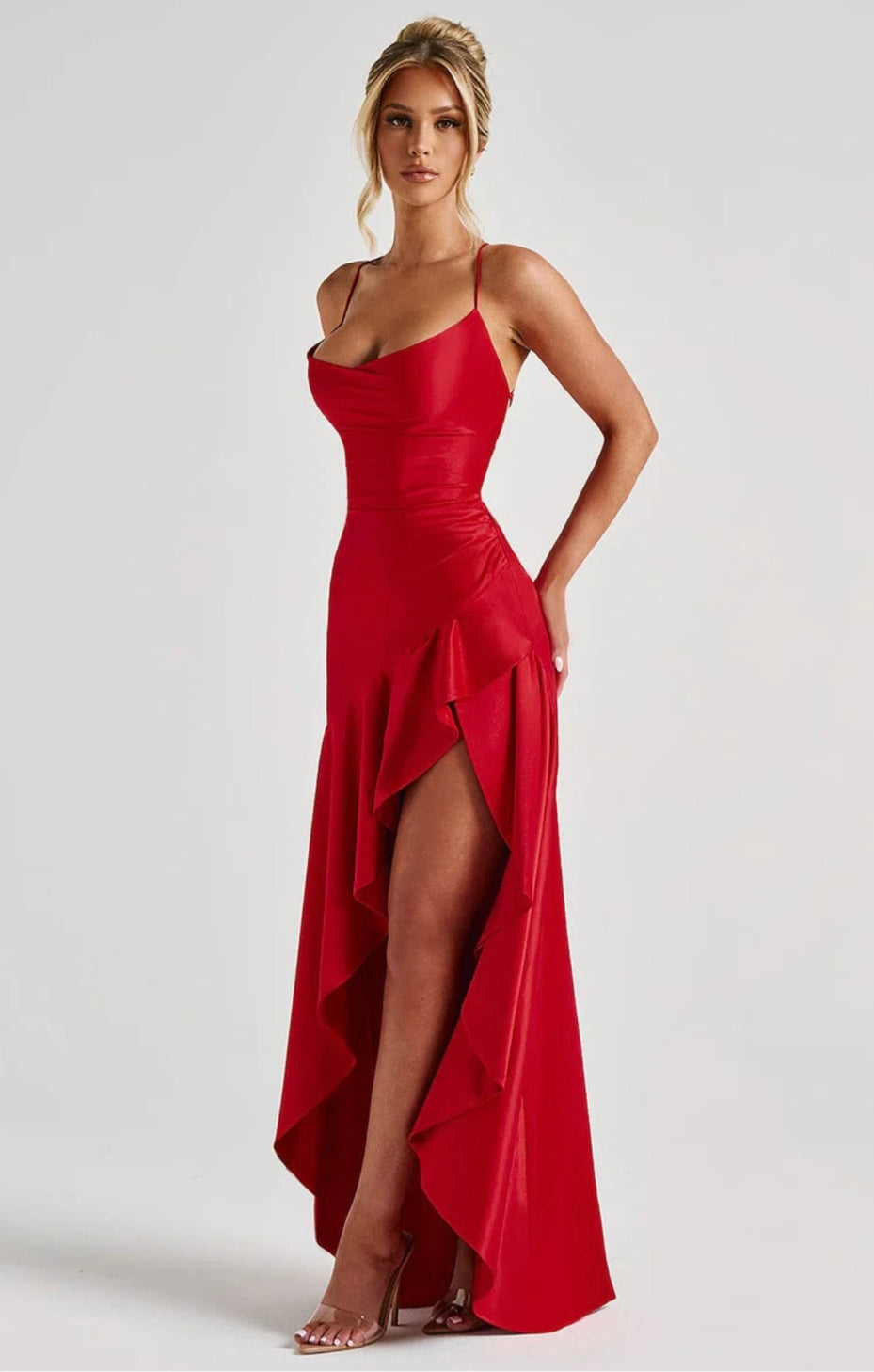 Lucia | Women's Twist Cowl-Neck Satin Maxi Gown