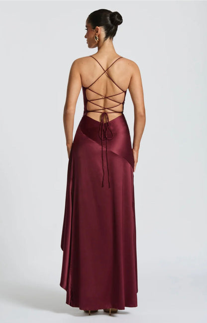 Lucia | Women's Twist Cowl-Neck Satin Maxi Gown