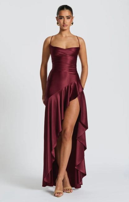 Lucia | Women's Twist Cowl-Neck Satin Maxi Gown