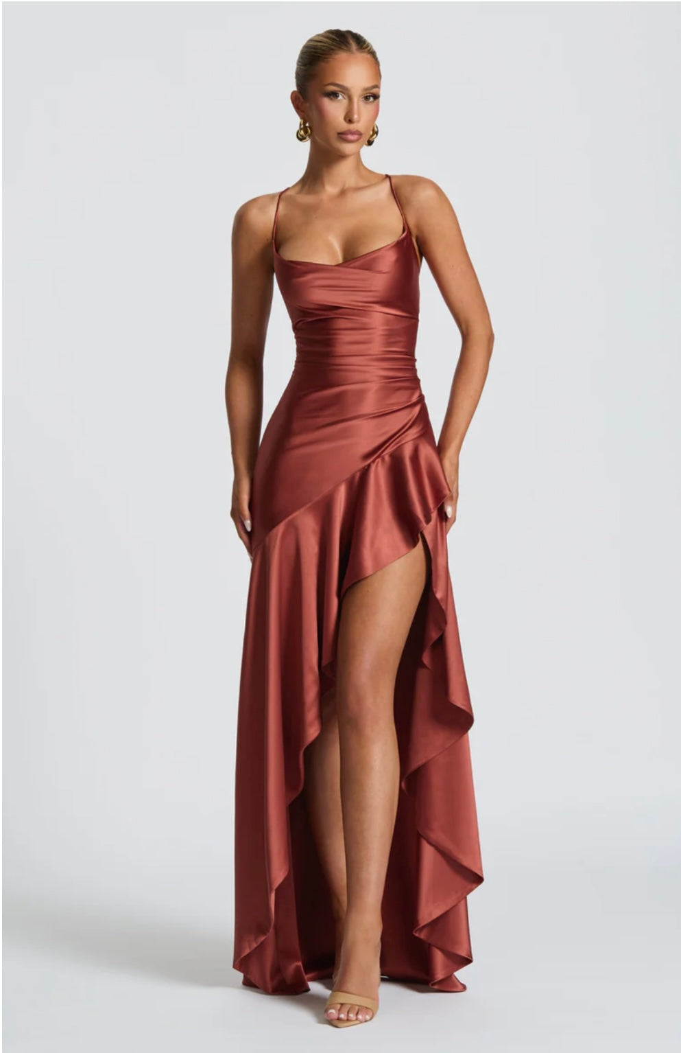 Lucia | Women's Twist Cowl-Neck Satin Maxi Gown