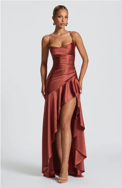 Lucia | Women's Twist Cowl-Neck Satin Maxi Gown
