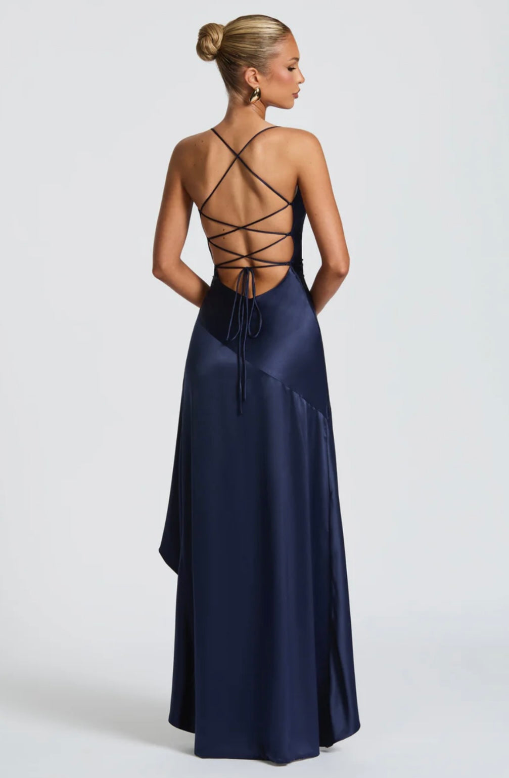 Lucia | Women's Twist Cowl-Neck Satin Maxi Gown