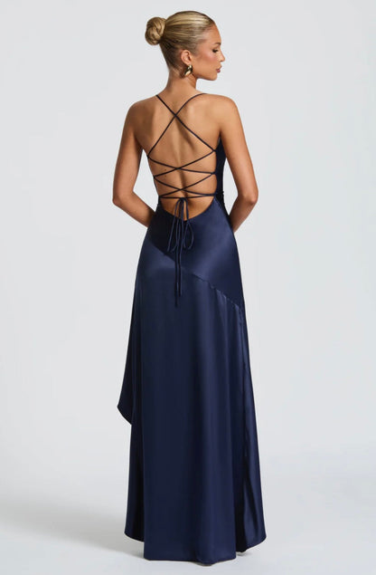 Lucia | Women's Twist Cowl-Neck Satin Maxi Gown