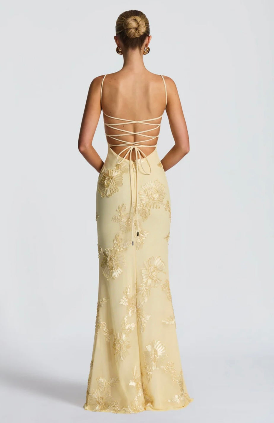 Soraya | Women's Floral Ribbon Mesh Maxi Gown