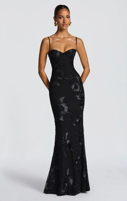 Soraya | Women's Floral Ribbon Mesh Maxi Gown