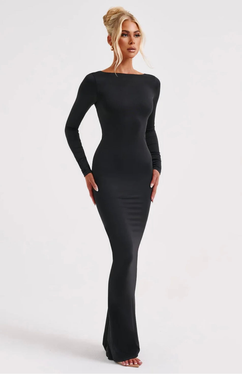 Vivienne | Women's High-Neck Open-Back Ruched Maxi Dress