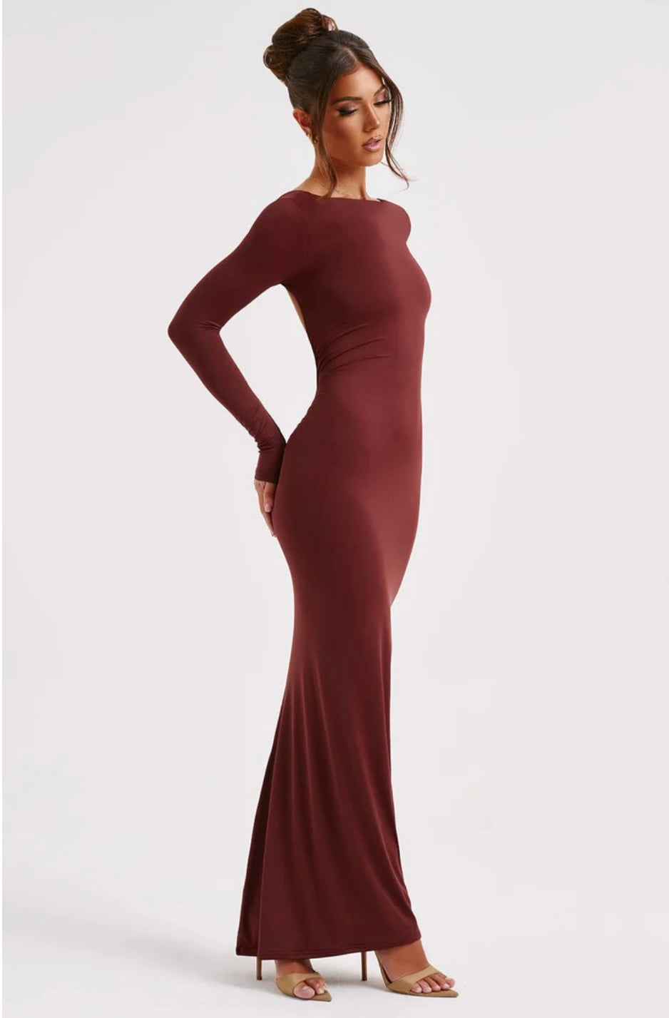 Vivienne | Women's High-Neck Open-Back Ruched Maxi Dress