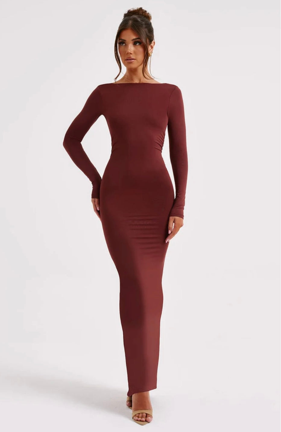 Vivienne | Women's High-Neck Open-Back Ruched Maxi Dress