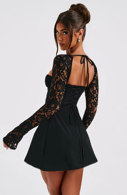 Jasmine | Women's Flared-Sleeve Sculpted Bust Lace Mini Dress