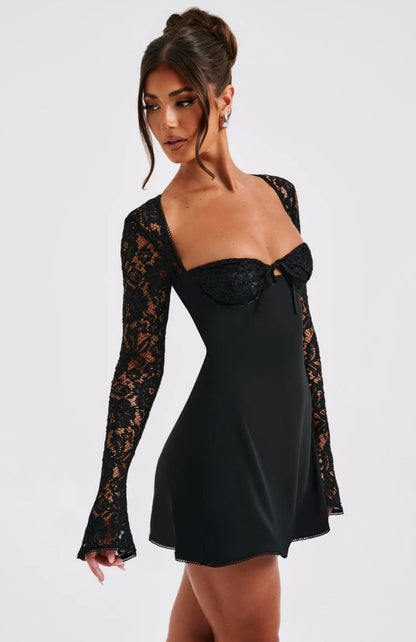 Jasmine | Women's Flared-Sleeve Sculpted Bust Lace Mini Dress