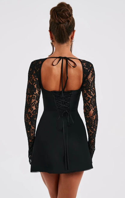 Jasmine | Women's Flared-Sleeve Sculpted Bust Lace Mini Dress