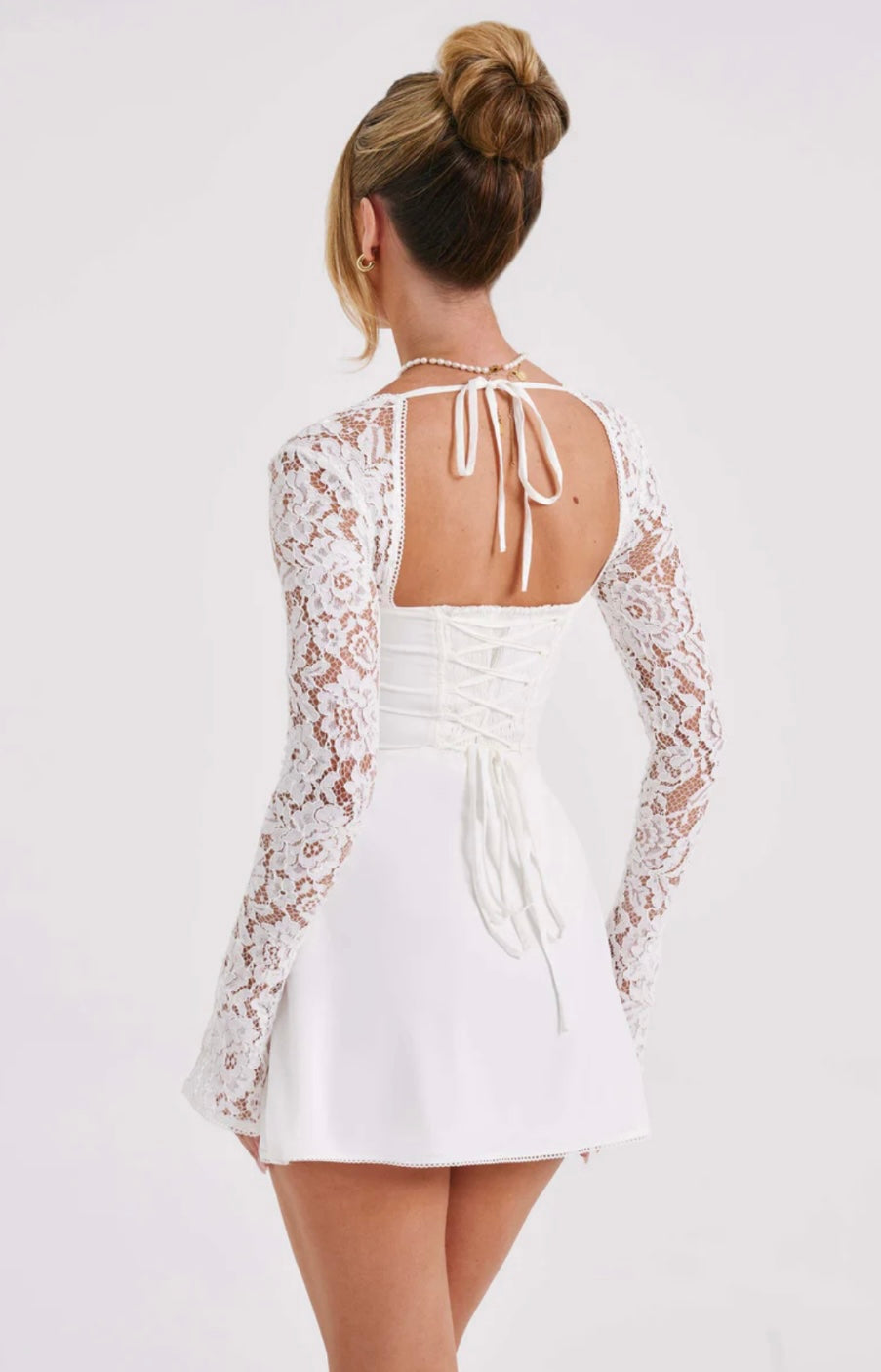 Jasmine | Women's Flared-Sleeve Sculpted Bust Lace Mini Dress