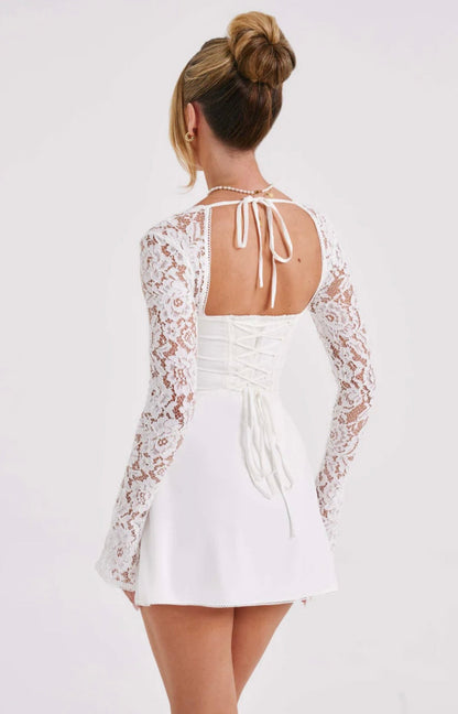 Jasmine | Women's Flared-Sleeve Sculpted Bust Lace Mini Dress