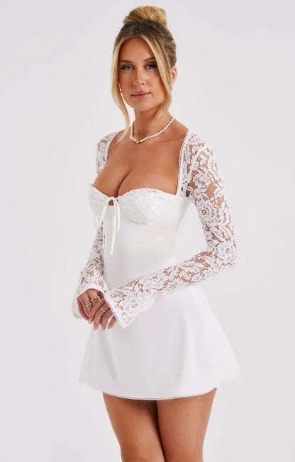 Jasmine | Women's Flared-Sleeve Sculpted Bust Lace Mini Dress