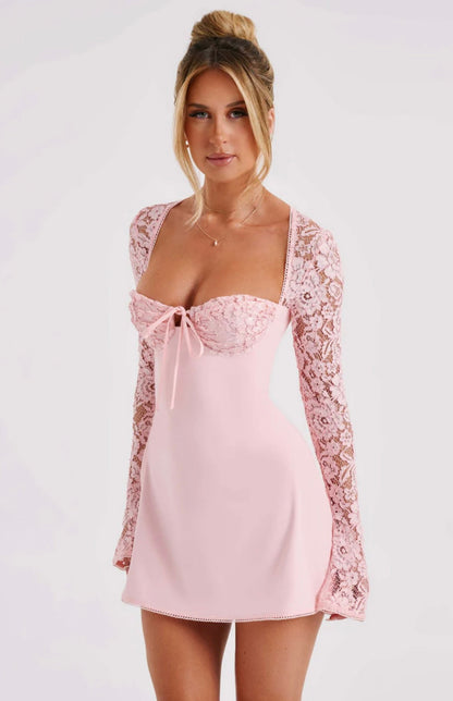 Jasmine | Women's Flared-Sleeve Sculpted Bust Lace Mini Dress