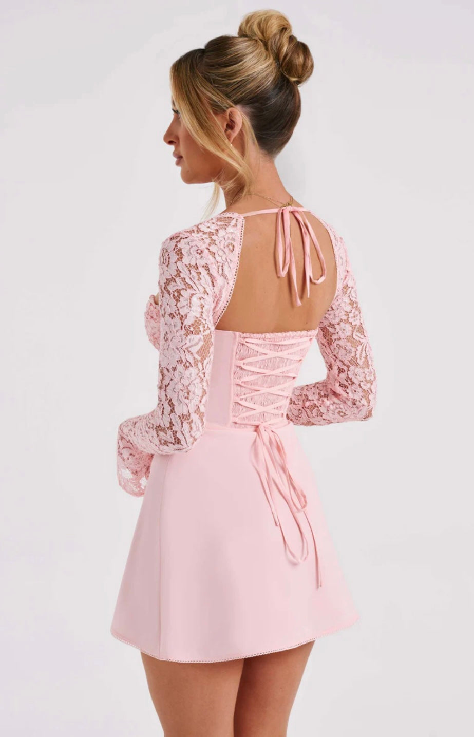 Jasmine | Women's Flared-Sleeve Sculpted Bust Lace Mini Dress