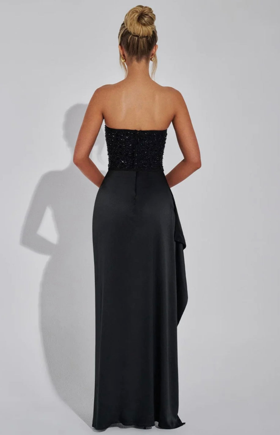Jazzlyn | Women's Hand-Sequined Corset Satin Maxi Dress