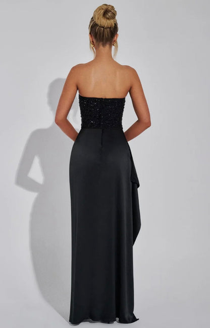 Jazzlyn | Women's Hand-Sequined Corset Satin Maxi Dress