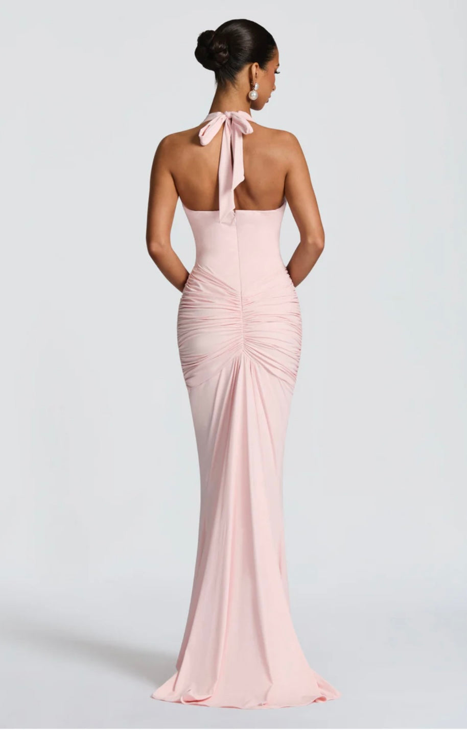 Natasha | Women's Halter Plunging Ruched Maxi Gown