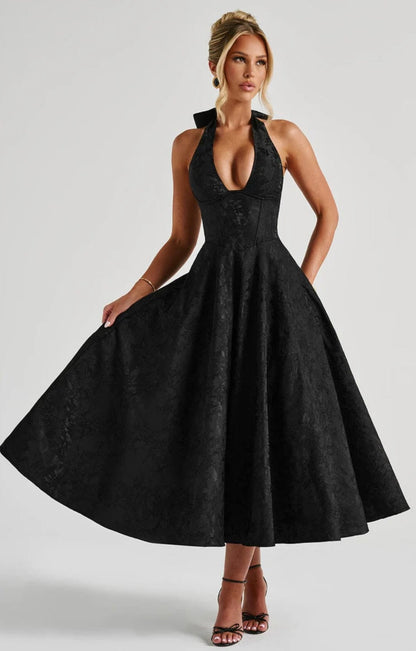Floriane | Women's Underwired Halter Tulle Jacquard Midi Dress