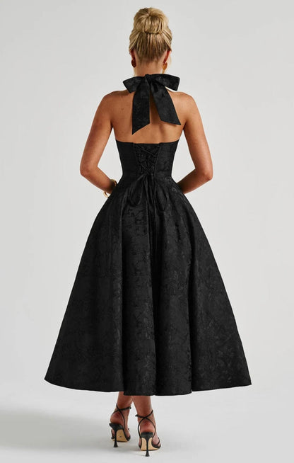 Floriane | Women's Underwired Halter Tulle Jacquard Midi Dress