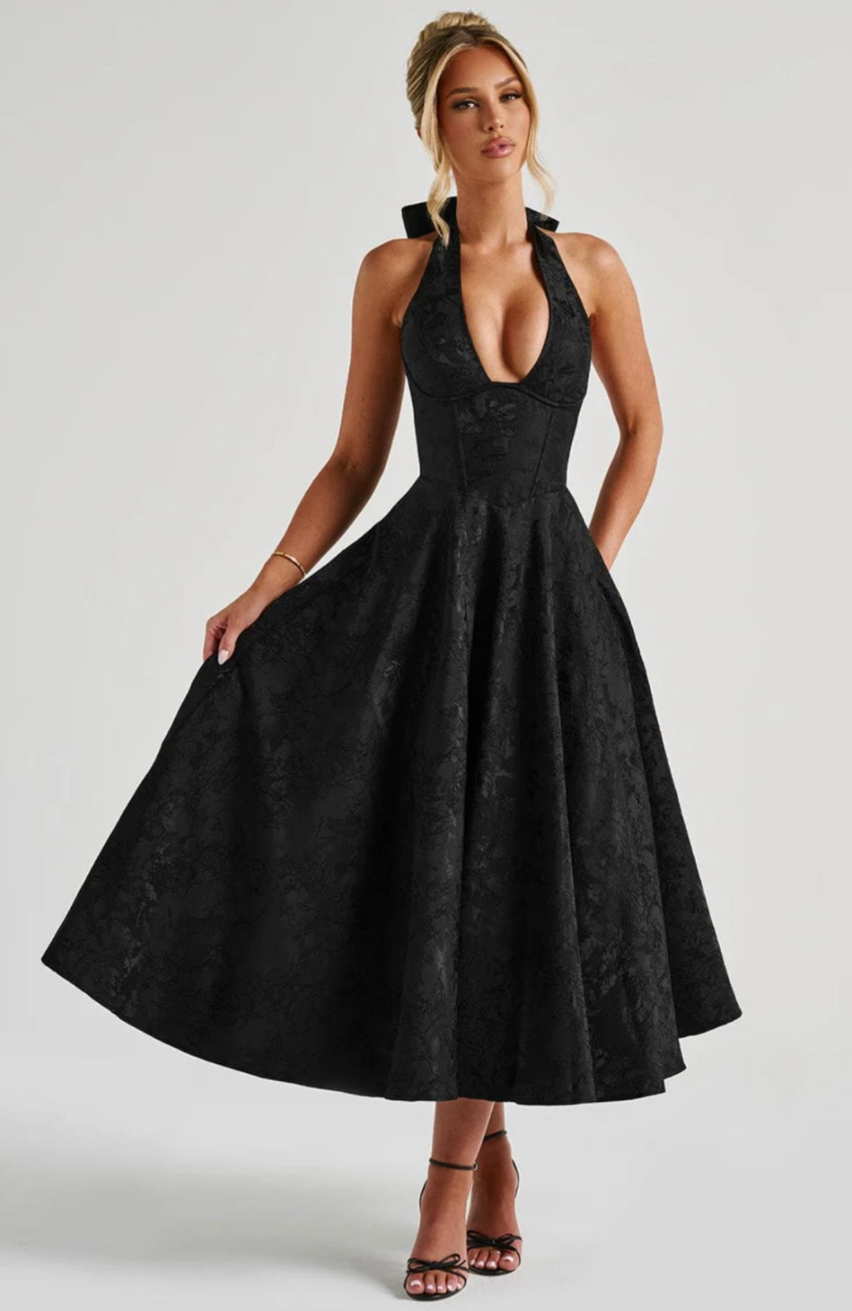 Floriane | Women's Underwired Halter Tulle Jacquard Midi Dress
