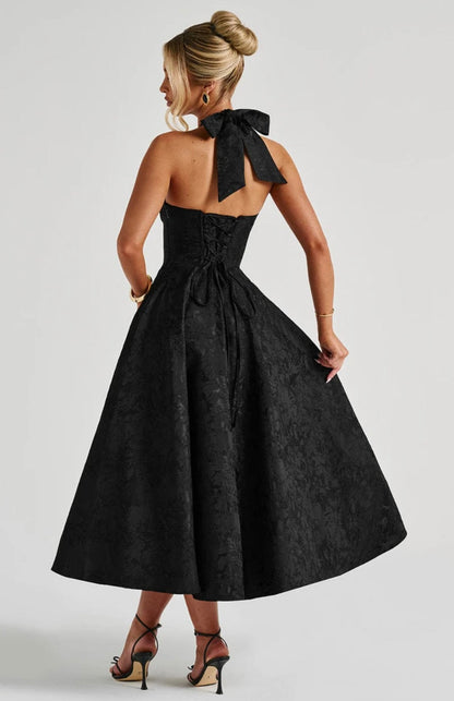 Floriane | Women's Underwired Halter Tulle Jacquard Midi Dress