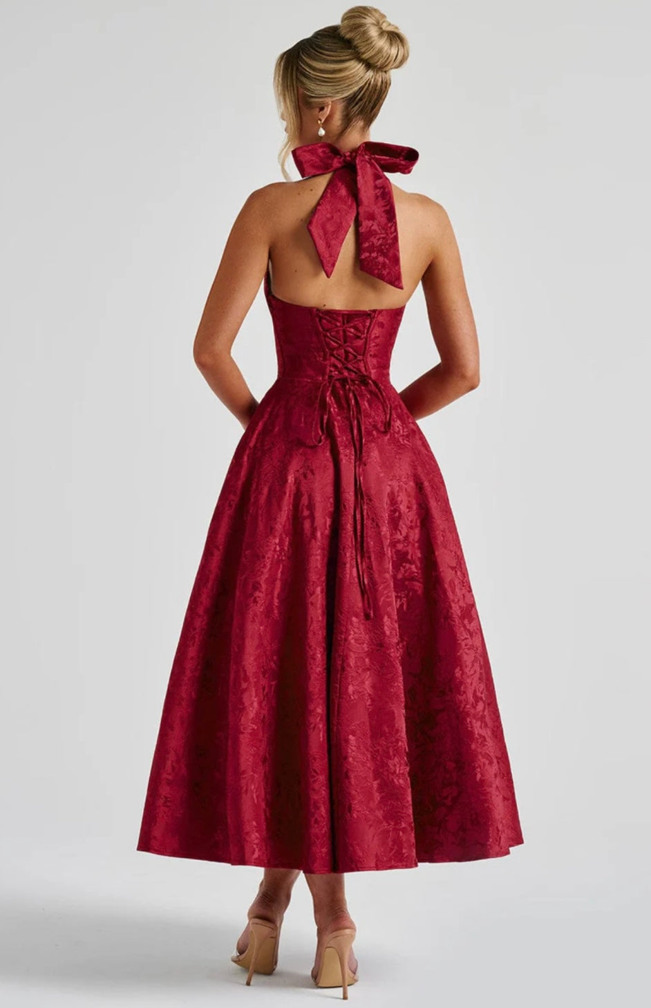 Floriane | Women's Underwired Halter Tulle Jacquard Midi Dress