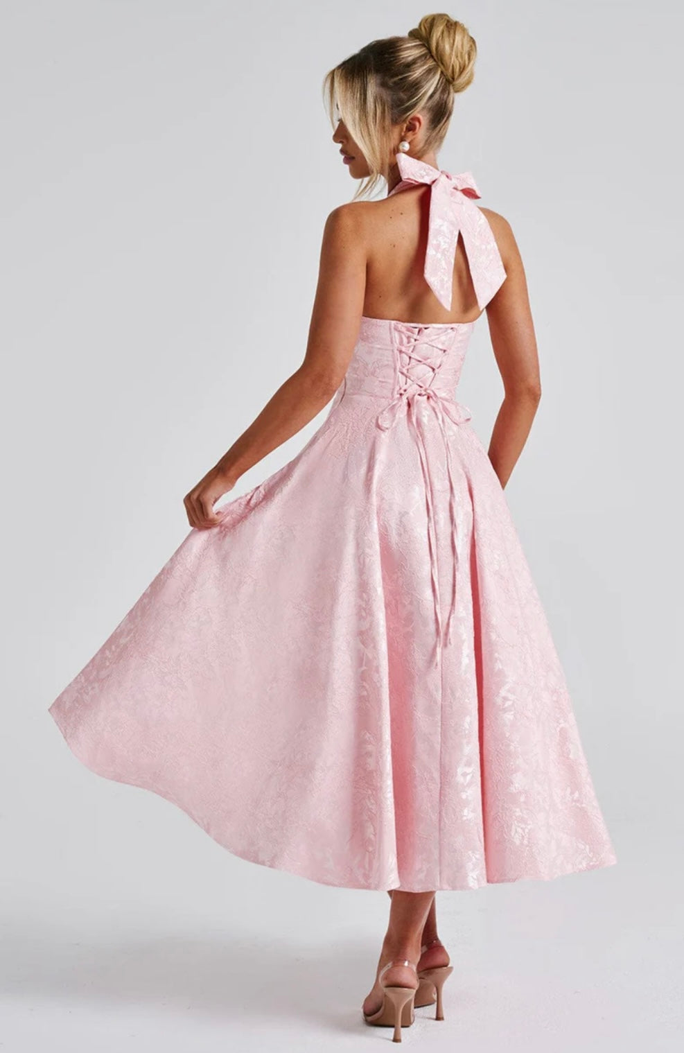Floriane | Women's Underwired Halter Tulle Jacquard Midi Dress