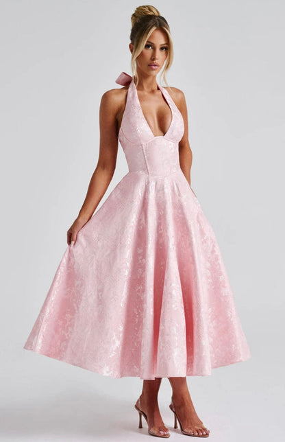 Floriane | Women's Underwired Halter Tulle Jacquard Midi Dress