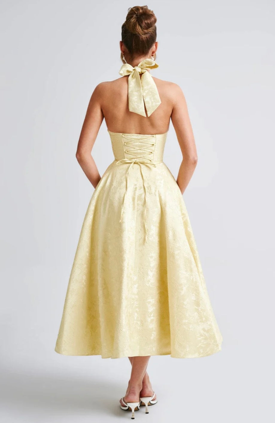 Floriane | Women's Underwired Halter Tulle Jacquard Midi Dress