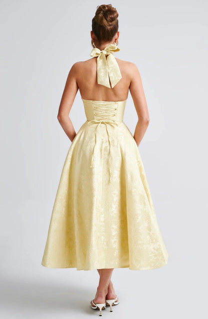 Floriane | Women's Underwired Halter Tulle Jacquard Midi Dress